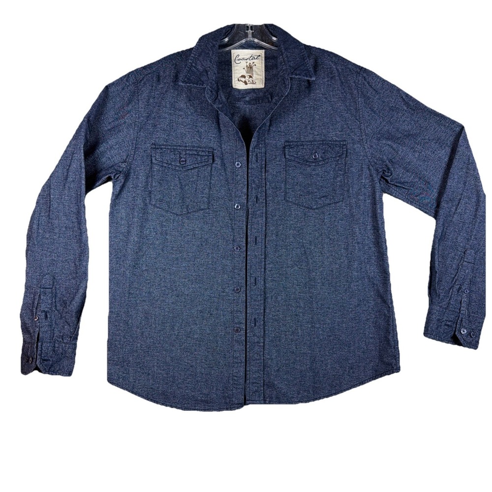 Coastal Shirt Mens L Navy Cotton Collared Long Sleeve